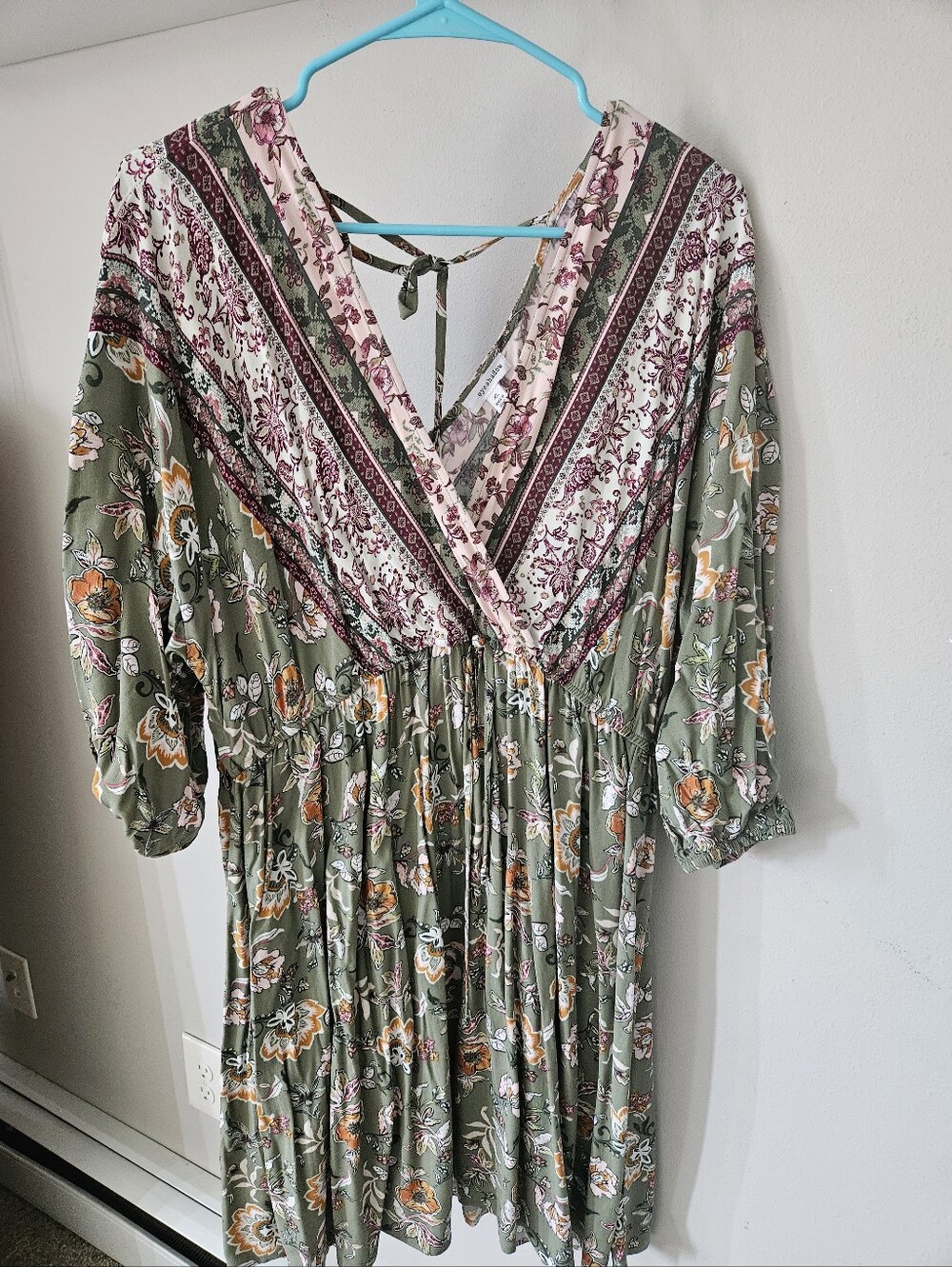 Maurices Olive Floral Midi Dress with Mauve Accents